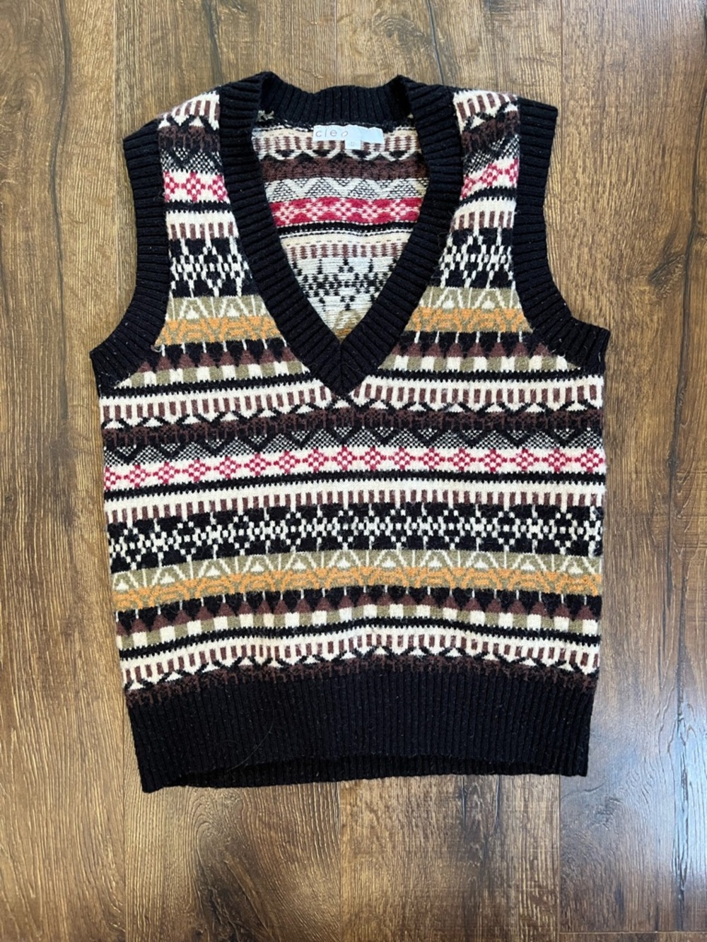 Knit V-Neck Sweater Vest - Black/Multi